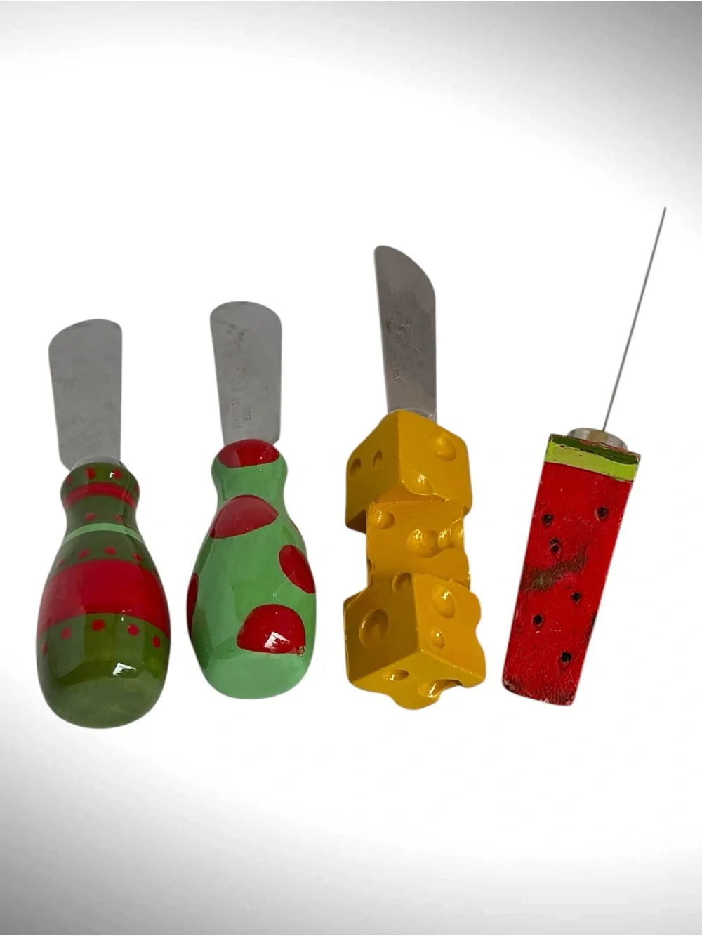 Novelty Cheese Spreader Set Fruit & Cheese Handles Stainless Steel Set of 4